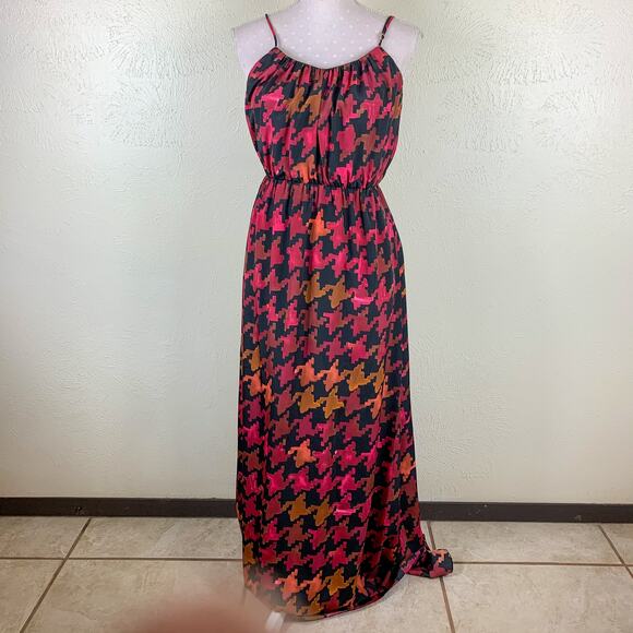 Lavender Brown Houndstooth Maxi Dress Size S Red‎ Black Long Sleeveless - Picture 3 of 12